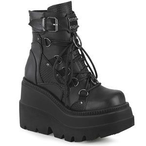 DEMONIA SHAKER-60 | BLACK VEGAN LEATHER ANKLE BOOTS - never worn